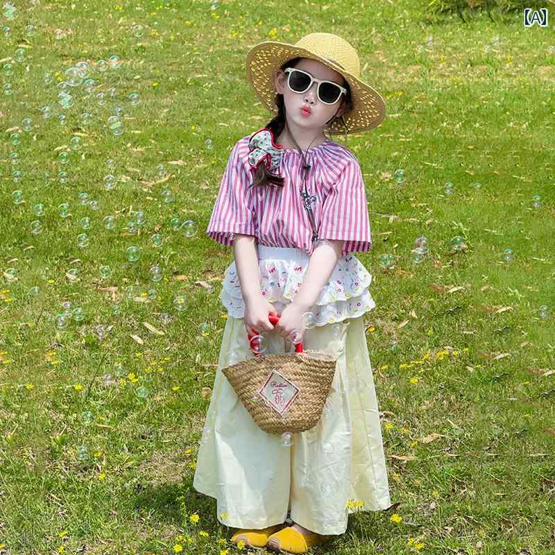 キッズ カジュアル パンツ セット 女の子 夏の リラックス した 服装 スーツ 2025 子供用 韓国 カジュアル 服 小さい