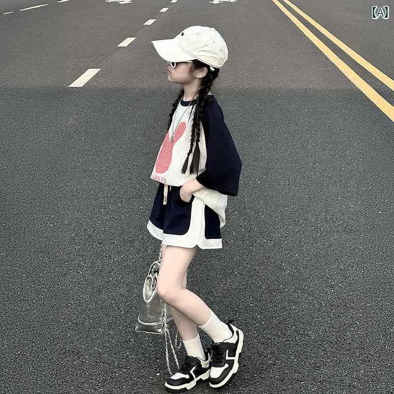子供服 カジュアル パンツ セット 女の子 夏の スーツ 2025 大きい おしゃれな 夏服 子供用 カジュアル スポーツ ショーツ ツーピース