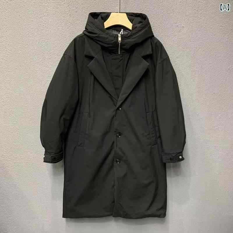 メンズ パーカー アウトドア BlackThorn アメリカ ファッション 薄手 フェイク ツーピース ミドル 丈 ダウン ジャケット メンズ 冬 暖かい パーカー