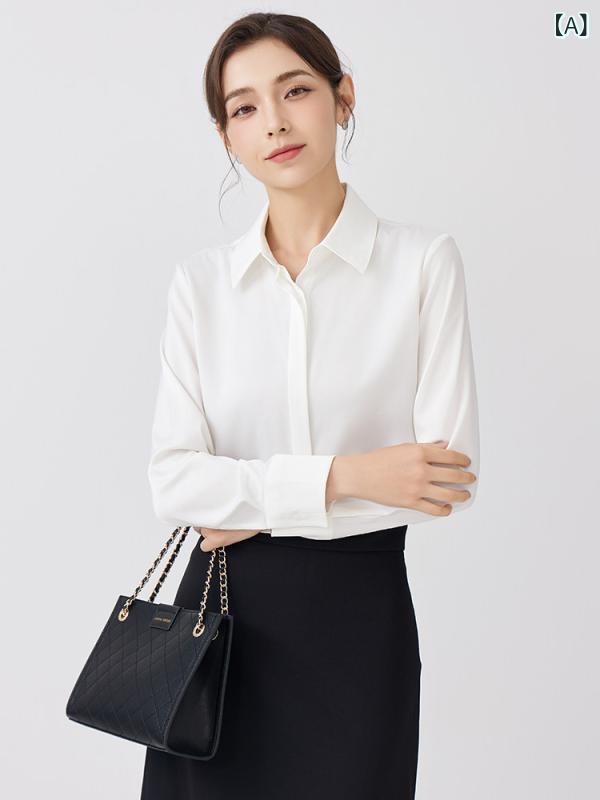 ブラウス シャツ シンプル MANMISS 隠し 前 立て 長袖 シャツ レディース プロ 通勤 公務 員 シワ 防止 面接