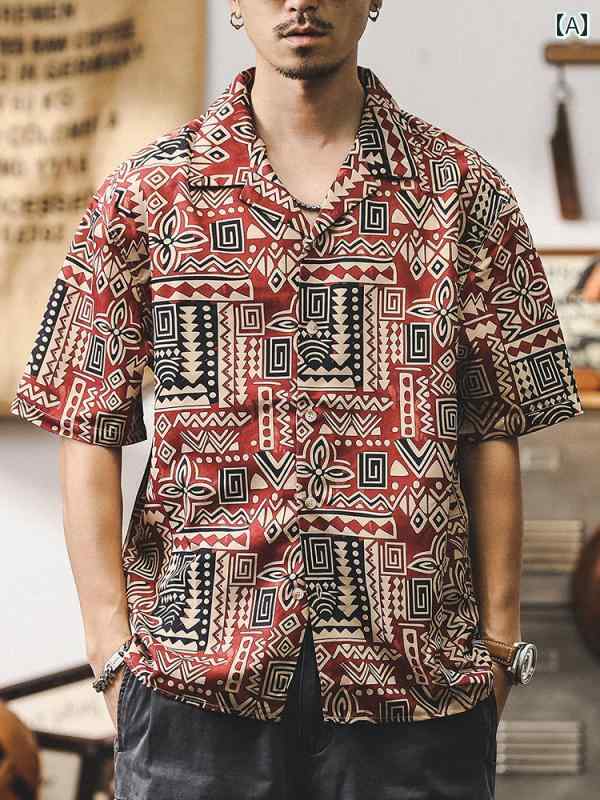 カジュアル メンズ シャツ ジェイ レノ 西 海岸 メンズ 半袖 シャツ 夏 2024な キューバ 襟 アメリカン ジャケット 男性
