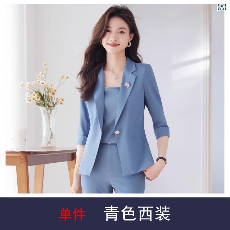 事務服 セット アップ レディース 女性用 スーツ 2025夏 薄手 プロ カジュアル スモール ジャケット フロント デスク 作業着|LAONsChoice