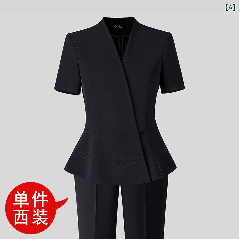 事務服 セット アップ レディース 高級 半袖 スーツ 女性用 夏 薄手 プロ ホテル フロント 受付 作業着 宝石 店|LAONsChoice