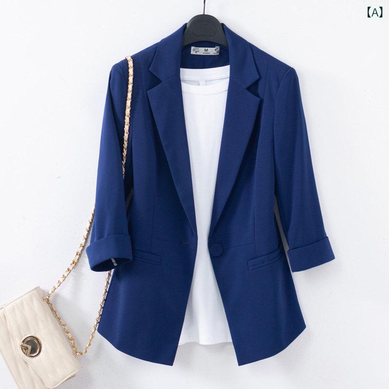 お仕事用 事務 セット アップ スーツ 女性用 ブルー スーツ 夏 薄手 七分袖 2025 仕事 服 プロ お姫様 スタイル|LAONsChoice