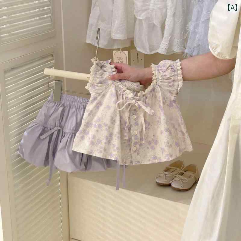 ベビー服 上下セット かわいい ベビー 服 夏 女の子 半袖 花 蕾 スカート スプリット スーツ ツーピース 1歳 女児 ドレス