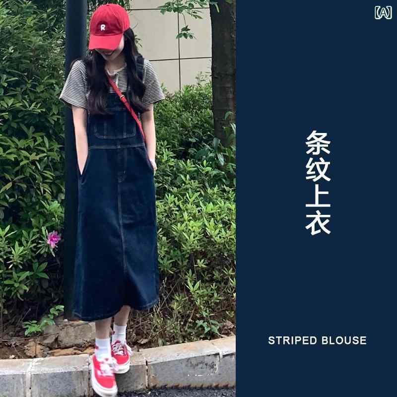 ジャンパー スカート オーバーオール 少し 太めの 女の子が ツーピース スーツ 女性 2025夏 半袖 Tシャツ デニム サスペンダー ドレスを 着て 痩せて 見える