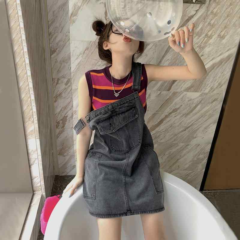 ゆったり ジャンパー スカート デニムオーバーオール スカート 女性用 夏用 薄手 スリム ショート ドレス イン