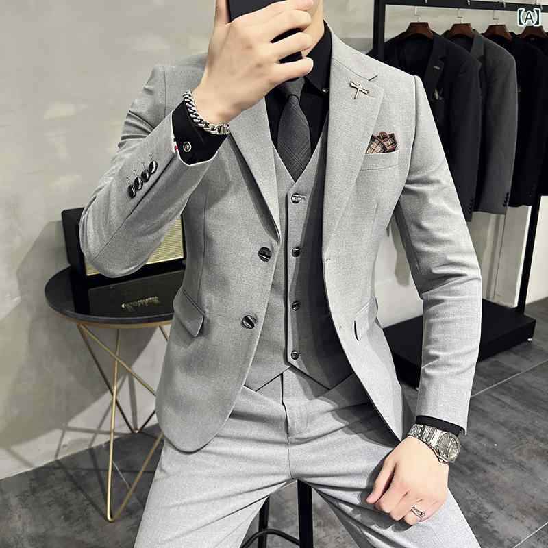 スーツ セットアップ メンズ 秋冬 グレー 高級 スーツ メンズスーツ 韓国 スリム 新郎 結婚式 小さい ジャケット カジュアル