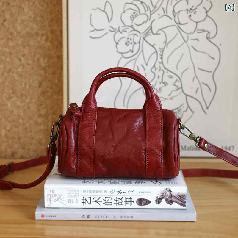 カジュアル バッグ ボストン イタリアから Ruqi テクスチャの第 1 層 植物 タンニン なめし 牛革 バッグ ボストン ハンドバッグ ピロー メッセンジャーバッグ 女性用