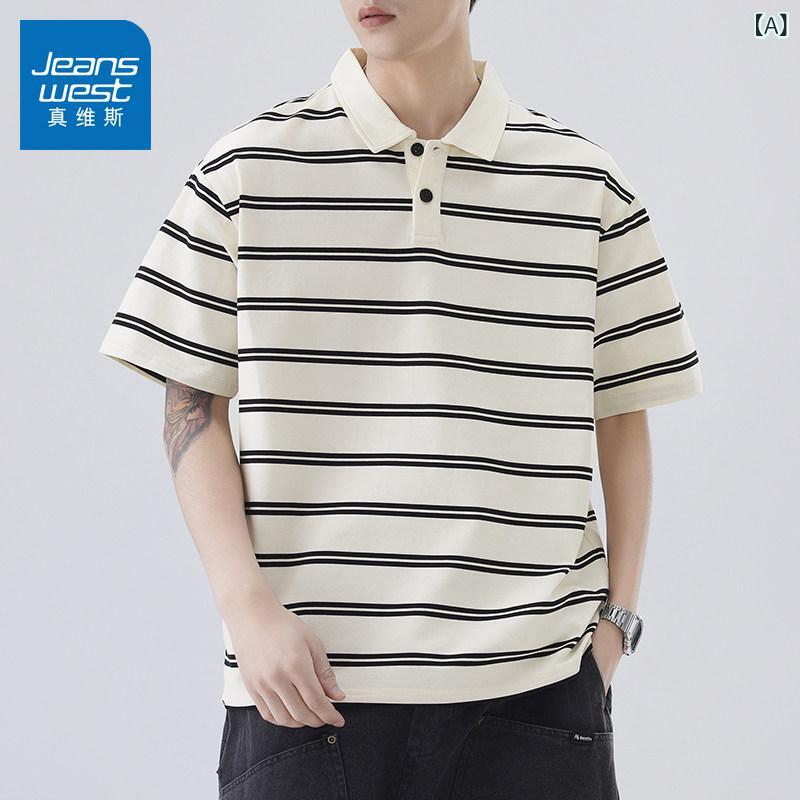 ストライプTシャツ メンズ Jeanswest 半袖 Tシャツ メンズ ポロシャツ 2025夏 ゆったり カジュアル ストライプ トップス 薄手
