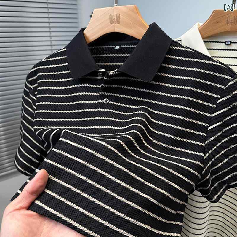 ストライプTシャツ メンズ 黒と 白の ストライプの 半袖 Tシャツ メンズ 2025 夏のの カジュアル ポロシャツ メンズトップス 服