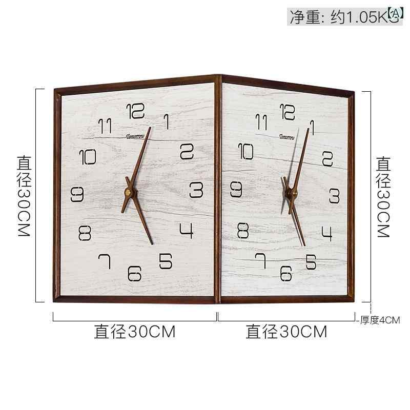 壁掛け 時計 インテリア Hanshi 壁 コーナー 両面 壁掛け 時計 スクエア ソリッド ウッド リビング ルーム レストラン サイレント W 199