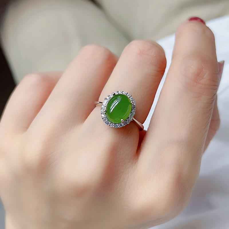 リング レディース 指輪 和田 翡翠 リング 女性用 ウイグル 産 S925 スター シルバー 象嵌 ほうれん草 グリーン ライブ ジャスパー