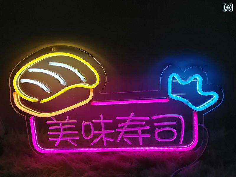 LEDライト デコレーション 店舗用にも ネオン LED 発光 文字 寿司 食 レストラン さわやか カタログ サーモン 広告 看板 装飾 ライト ボード