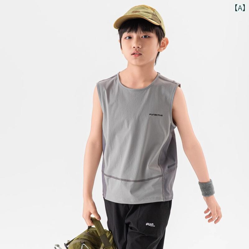 キッズ用 ノースリーブ タンクトップ Funactive ボーイズベスト 薄手 2025夏 クール 子供用 ノースリーブ Tシャツ スポーツ トップ スーツ｜LAONsChoice