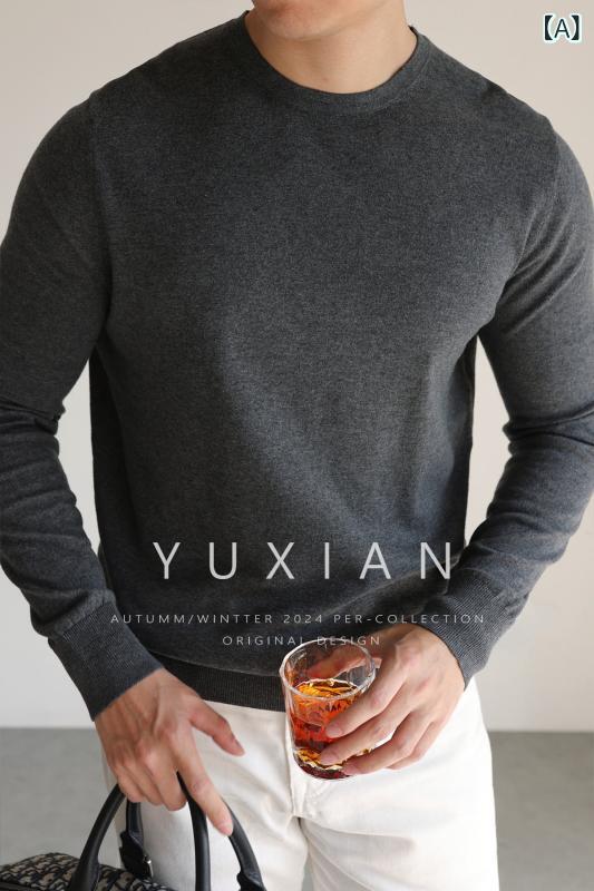 Uのど首 編み物 心地よい YUXIAN 歳月 薄っぺら コーマ 綿 ラウンドのど首 無地 編み物 プルオーバー 長袖 ボトムス 心地よい 商行為 メンズ