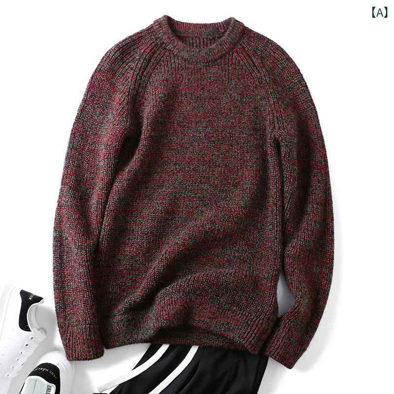 Uネック ニット カジュアル 厚手 ウール イタリア製 シングル 外商 紳士服 工場 カット ラベル 裾 品 ラウンドネック ニット セーター 冬