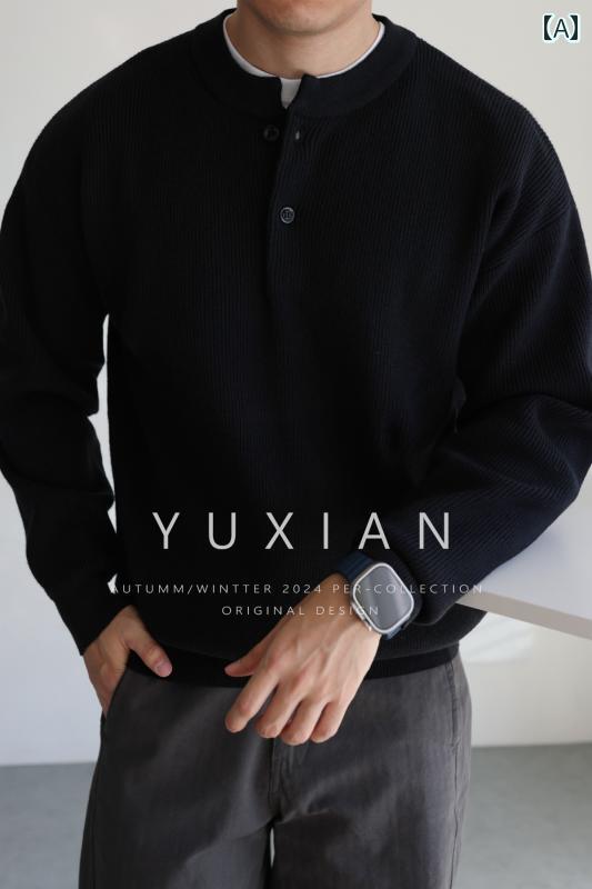 Uネック ニット カジュアル YUXIAN アメリカン ヘビー ニット ヘンリー カラー アンチ ピリング セーター カジュアル 通勤 無地 長袖 メンズ 秋冬|LAONsChoice