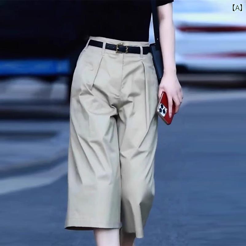 ゆったり ストレート パンツ レディース レトロ ストレート ワイド レッグ スーツ パンツ 女性用 2025夏 ハイウエスト プリーツ 冷感 6点 七分丈