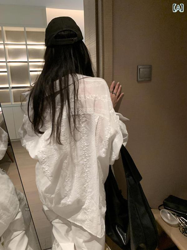 長袖 トップ プルオーバー レディース YooGirls ゆったり 真っ白い リネンの 刺しゅう入り口・入口 長袖 プルオーバー レディース 夏の 薄っぺら 日焼押しとどめる 上衣
