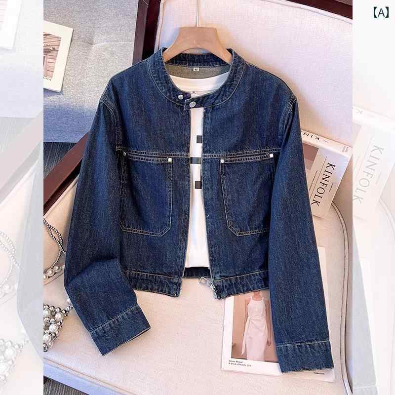 デニム ジャケット レディース シャツ レトロ ダーク ブルーの ストレート ショルダー デニムジャケット レディース 薄手 2025 早春 スモール ショート ジャケット 7,147円
