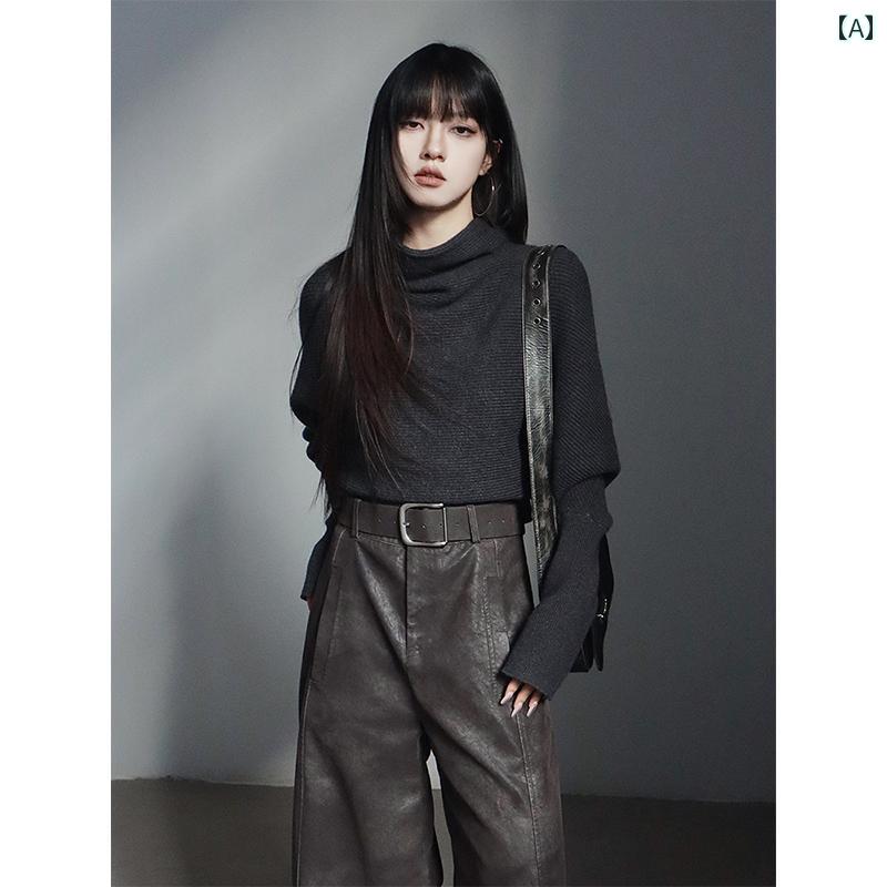 タートルネック カジュアル レディース フランスの レトロ ハーフ タートルネックセーター レディース 秋冬用 小さい サイズ ゆったり 厚手 インナーウェア ニットカーディガン
