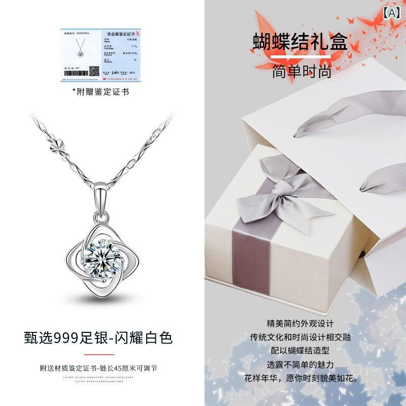 レディース ペンダント トップ ジュエリー 四つ 葉の クローバー S 999 スター リング シルバーネックレス 女性用 高級の 鎖骨 ネックレス ガールフレンドや 妻への 誕生日や バレンタイン デーの ギフト
