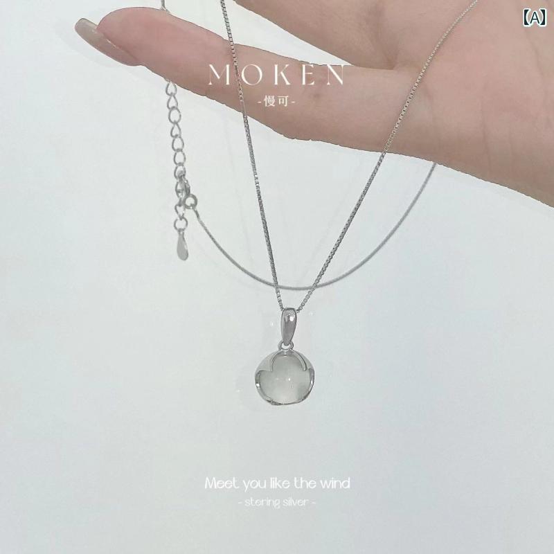 レディース ペンダント トップ ジュエリー MOKEN ホワイト カルセドニー ネックレス レディース S925 スター リング シルバー 軽量 高級 鎖骨 チェーン 女の子への ギフト