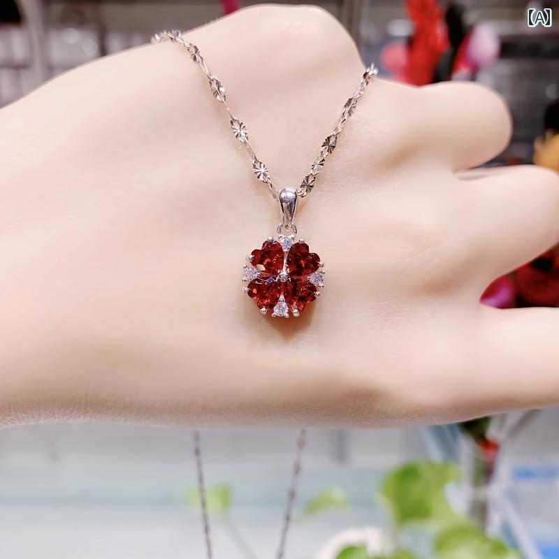 レディース ペンダント トップ ジュエリー シンプル 925 スター リング シルバーネックレス 明るい ラインストーン ジルコン 四つ 葉の クローバー 鎖骨 チェーン ネット ガールフレンドの ペンダント