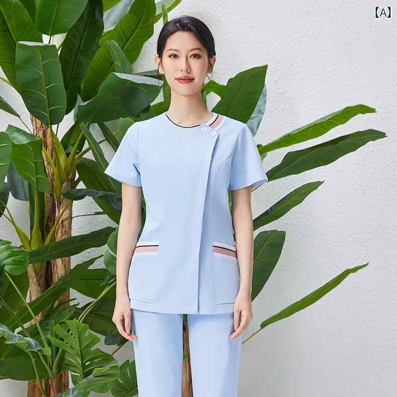 ユニフォーム エステ 事務服 ナース ユニフォーム 長袖 レディース スプリット スーツ 半袖 夏 薄手 伸縮性 歯科 美容院 作業着