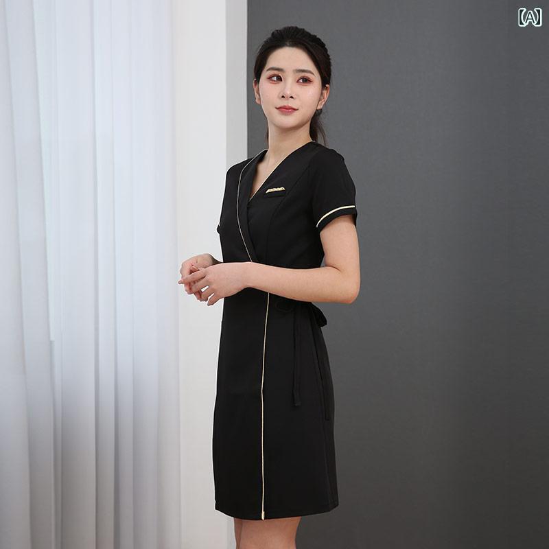 ユニフォーム エステ 事務服 秋冬 美容師 女性 高級 作業着 美容 室 技術者 ファッション 大きいサイズ フットバス フロント 服