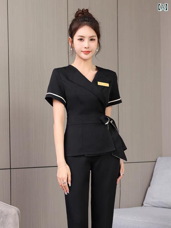 レディース 事務服 ユニフォーム 美容師 作業着 女性 高級 美容院 ヘルスセンター フットマッサージ スパ 技術者 服 スーツ フットバス