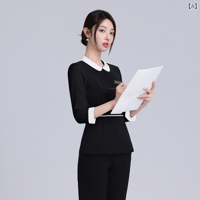 レディース 事務服 ユニフォーム 女性用 美容 室 作業着 高級 業界 ヘルスクラブ ホテル ゴールドショップ スキン マネジメント 美容師 春夏 スーツ