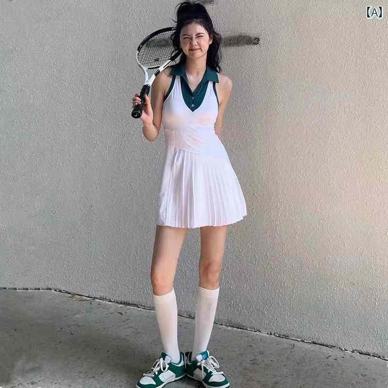 テニス ウェア レディース ホワイト プロの 女性用 スポーツ テニス スカート ドレス ランニング 速乾 バドミントン 露出 防止 プリーツスカート スーツ｜LAONsChoice
