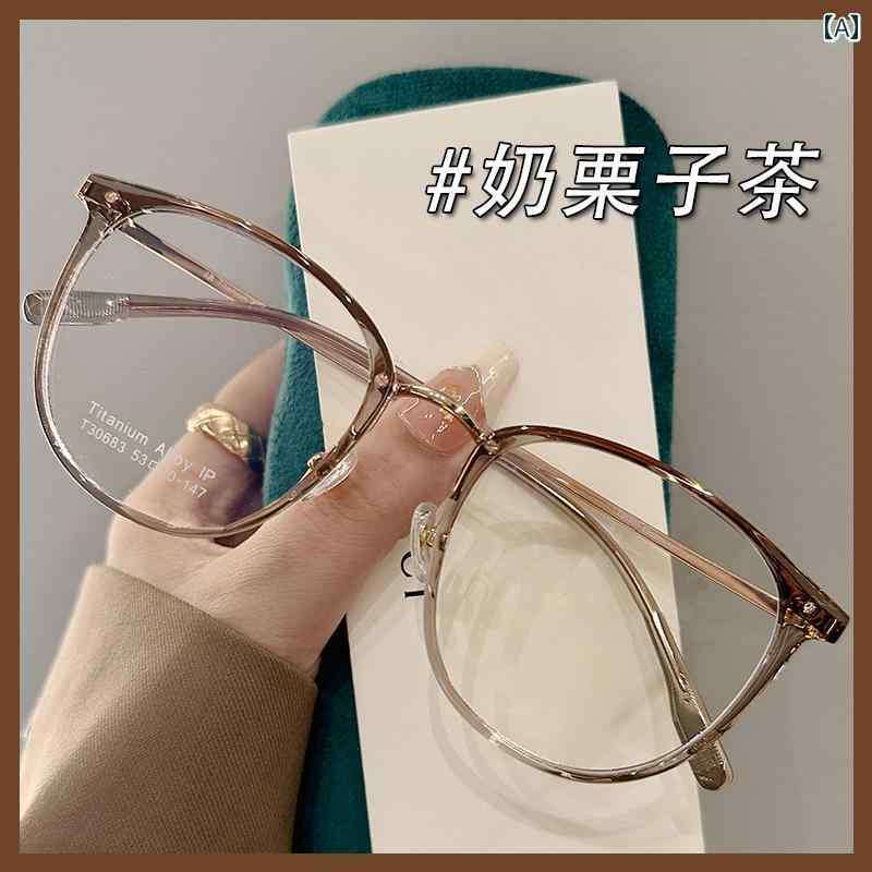 めがね レディース 韓国 チタン フレーム 軽量 6 g 近視 女性用 メガネは 度 付きで 白 茶 カラーの スクエア 丸顔 薄型 メガネ フレームを 装備 できます