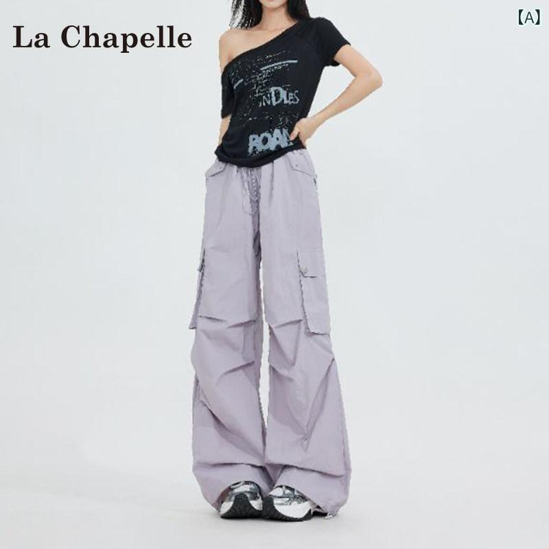 カーゴ パンツ レディース La Chapelle パープル パラシュート カジュアル オーバー オール レディース 2025 夏 アメリカン スタイル ハイウエスト ワイド レッグ スポーツ パンツ