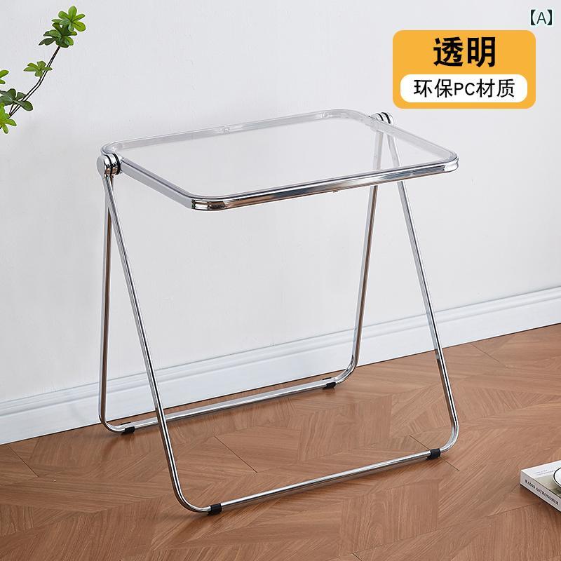 クリア サイドテーブル 透明 ガラス製 コンピューター テーブル 家庭用 アクリル製 小型 デスク 透明 折りたたみ 女の子用 寝室用 ベッド サイド