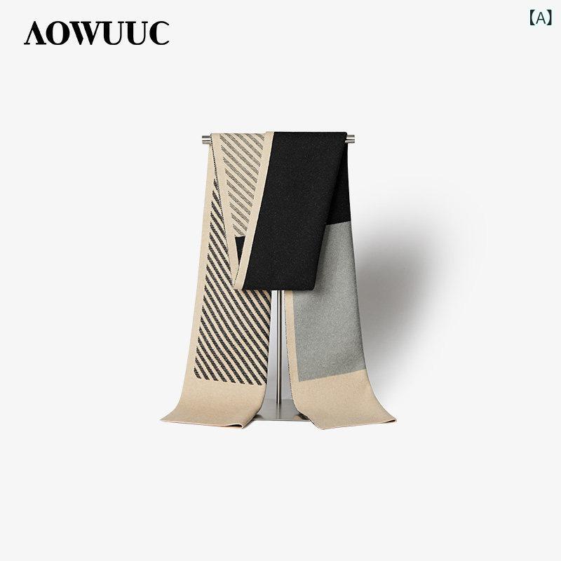 スカーフ メンズ おしゃれ AOWUUC ウール マフラー メンズ 秋冬 厚手 暖かい チェック 柄 ストライプ ネック 高級 ギフト