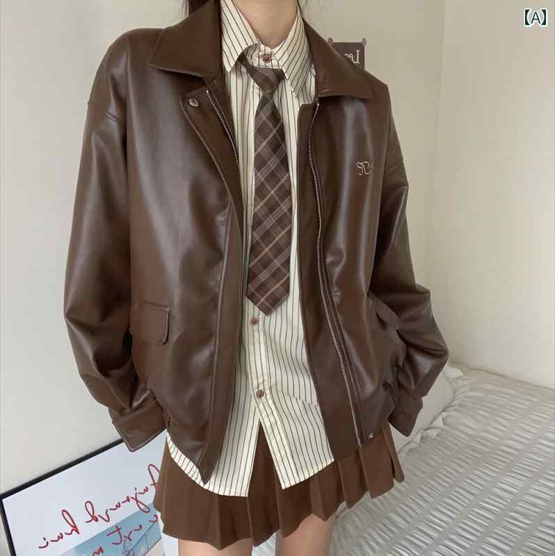 レディース ライダース 上衣 Planet 烏兎 マイ ラールの 厚地の外套 男女兼用 赤銅色 上衣 アメリカン 小ささな なめし革上衣