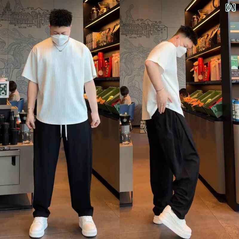 メンズ スウェット上下セット シンプル 高級 ゆったり 半袖 Tシャツ スーツ メンズ 2025 夏 マッチング カジュアル スポーツ ツーピース|LAONsChoice