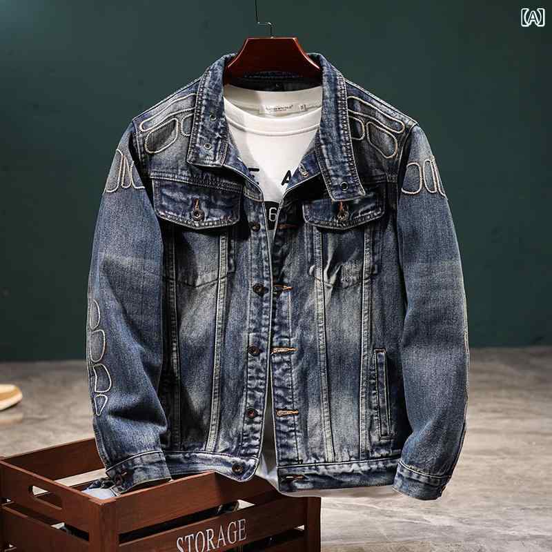 デニムジャケット シャツ メンズ 刺繍入り デニムジャケット メンズ 秋冬 ヘビー コート 2025 新 大きいサイズ ゆったり トップス