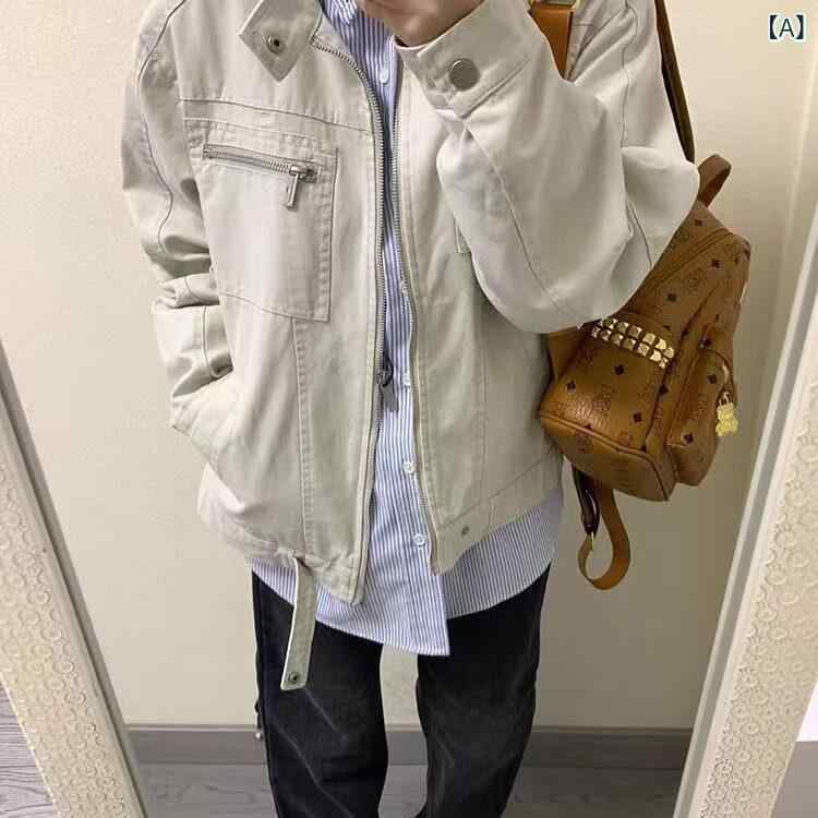 デニムジャケット シャツ クリーン フィット ハリントン ショート ジャケット メンズ 春秋 アメリカン レトロ ファッション ワークウェア スタンドカラー デニムジャケット