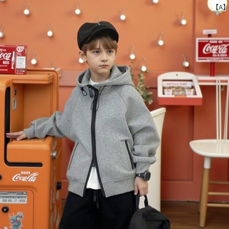 子供用 ジップアップ パーカー 男の子用 フード付き ジャケット 2025年 子供用 春秋 カーディガン 男の子 服 中大 サイズ 春 スウェットシャツ