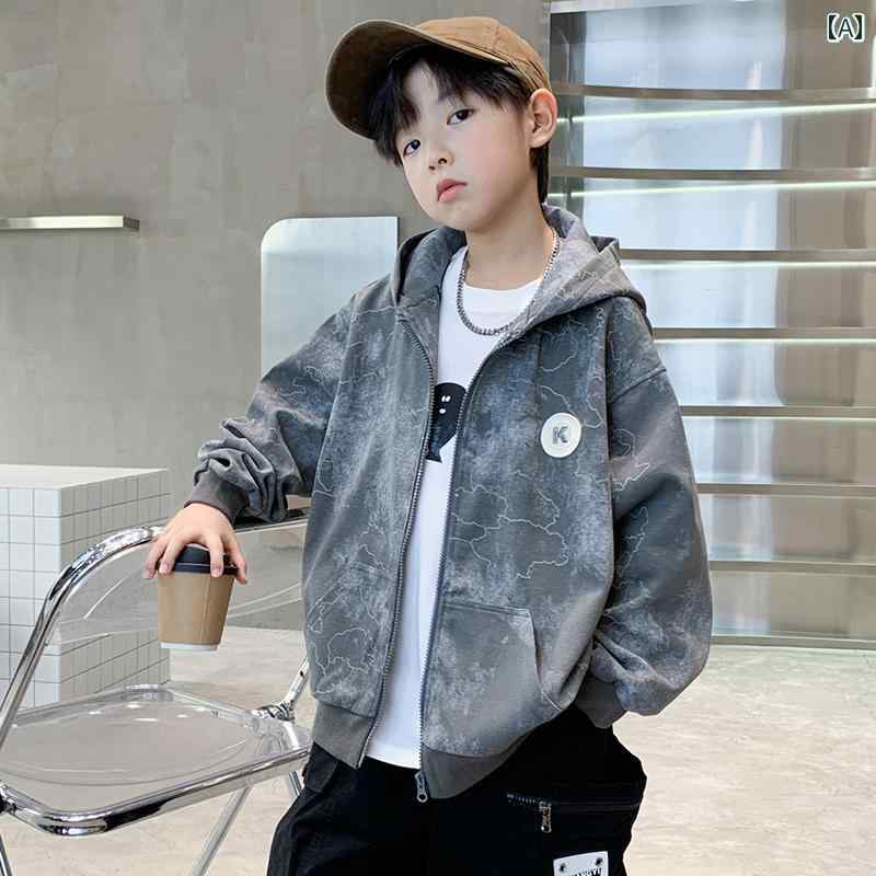子供用 ジップアップ パーカー 男の子 ジャケット 春秋 スタイル 2025 大きい 子供の 春の 服 スウェットシャツ スポーツ フード付きで