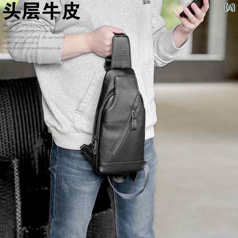 便利 メンズバッグ 2way 3way Zuosen 革 チェスト バッグ メンズ ブラック スマートフォン メンズバッグ ショルダーバッグな第一層 牛革 ファッション バック パック
