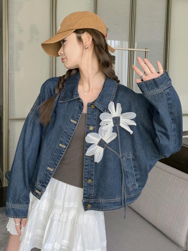 テーラード 上衣 レディース 立体 お花 編み目 遊撃手 ジーンズ上衣 レディース 日月 2024 表現スタイル小 男 上衣 いの一番 レトロ