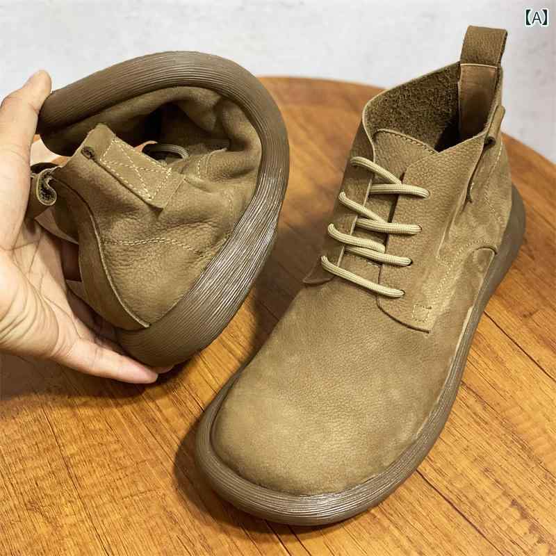 メンズ ブーツ 靴 の 秋 ワイド ヘッド レトロ レザー ブーツ メンズ スタイル ミッドカット 英国 ソフト ボトム レザーブーツ