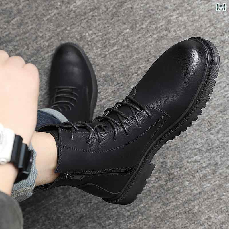 メンズ ブーツ 靴  ブーツ メンズ レトロ 連合王国 風 細工物ブーツ 冬用 黒いこと ご機嫌とり捨てる 厚底 ファスナー 真っただ中 メンズブーツ 靴-ブーツ-その他