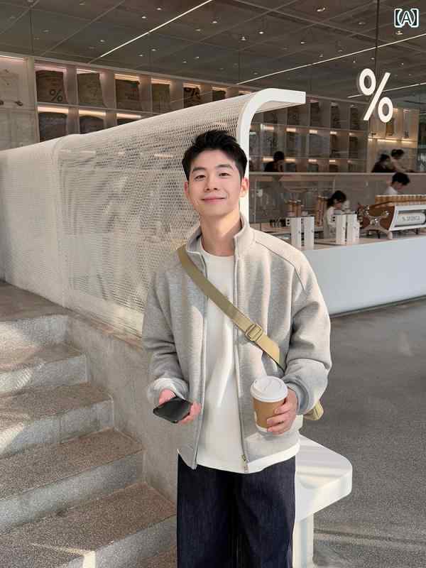 メンズ パーカー カジュアル 420 g 厚手 スタンドカラー セーター カーディガン 男の子 春秋 2025 無地 トップス ジャケット カジュアル ゆったり