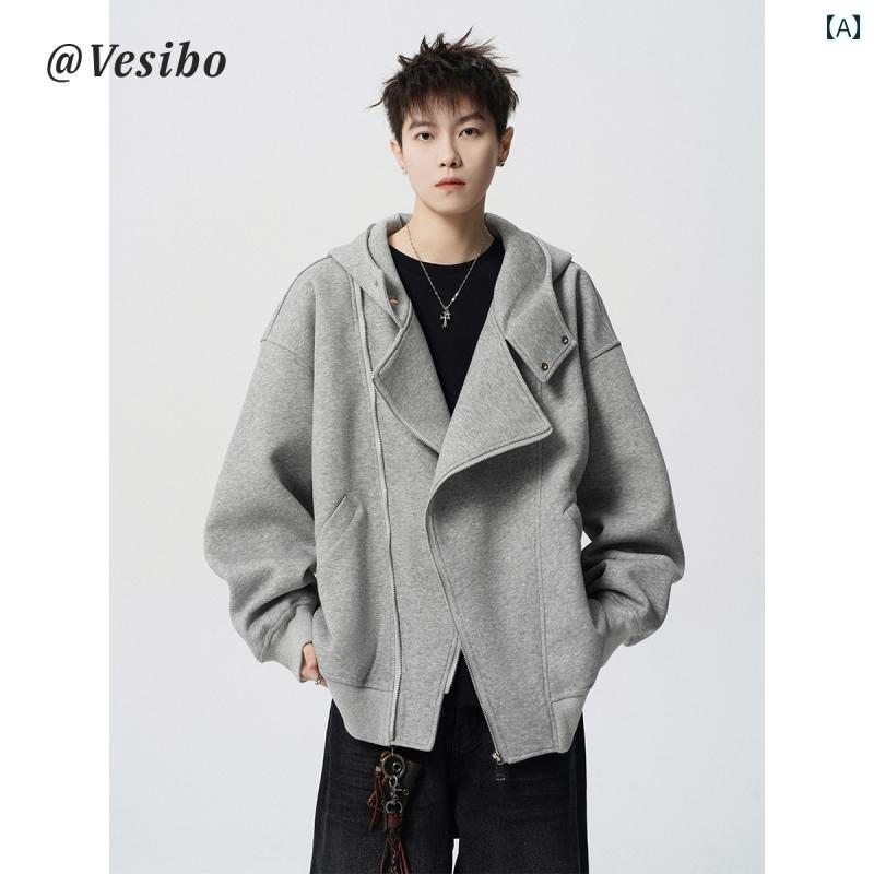 格好のいい メンズ パーカー ダブル ファスナー ジレー トレーナー メンズ 春 アメリカン  二人組 上衣 甚だしい ボンネット付き添い人